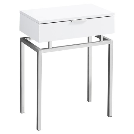 Monarch Specialties Accent Table - 24"H / Glossy White / Chrome Metal I 3460